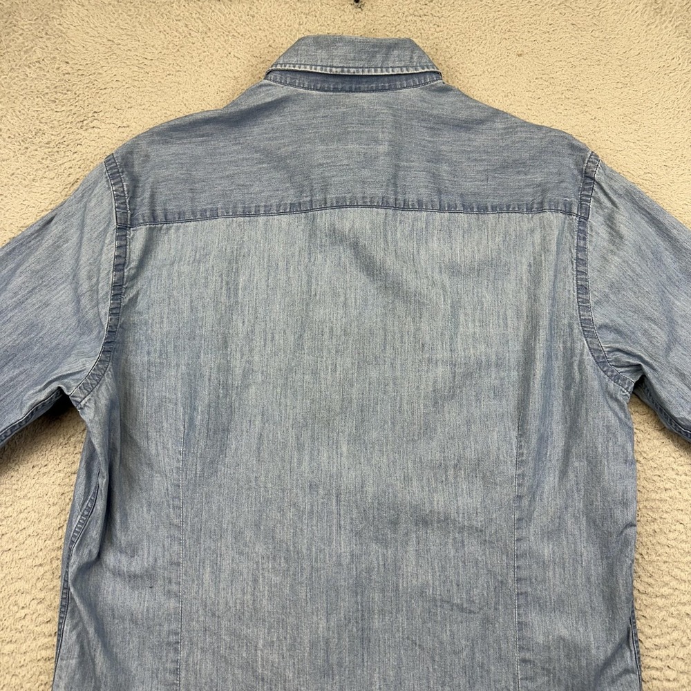 Hawes & Curtis Shirt Mens Medium Blue Chambray Button Down Slim Fit Long Sleeve - Picture 11 of 13